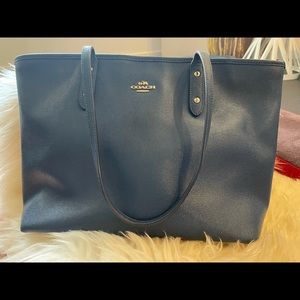 Coach navy blue zip top tote